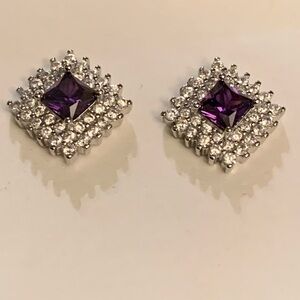 Earrings Sterling Silver 925 with purple stones stud New jewelry